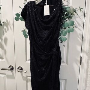 Grace Karin One Shoulder Black Sequin Dress